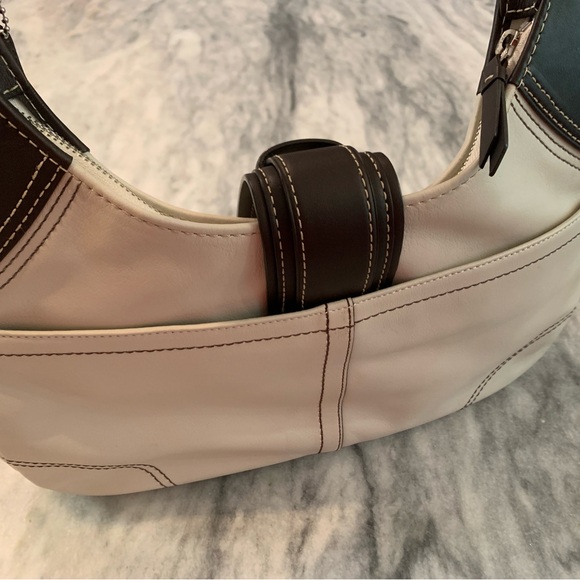 Coach Hobo Bag - Beige/Gray and Dark Brown Trim with Buckle and Silver Hardware. - Picture 3 of 9